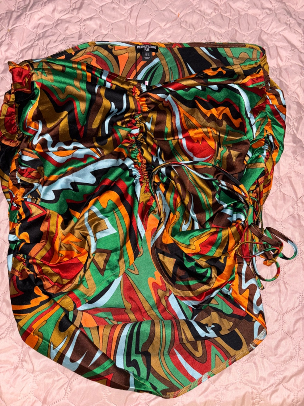 PrettyLittleThing Multi-Color Abstract Satin Slip Dress